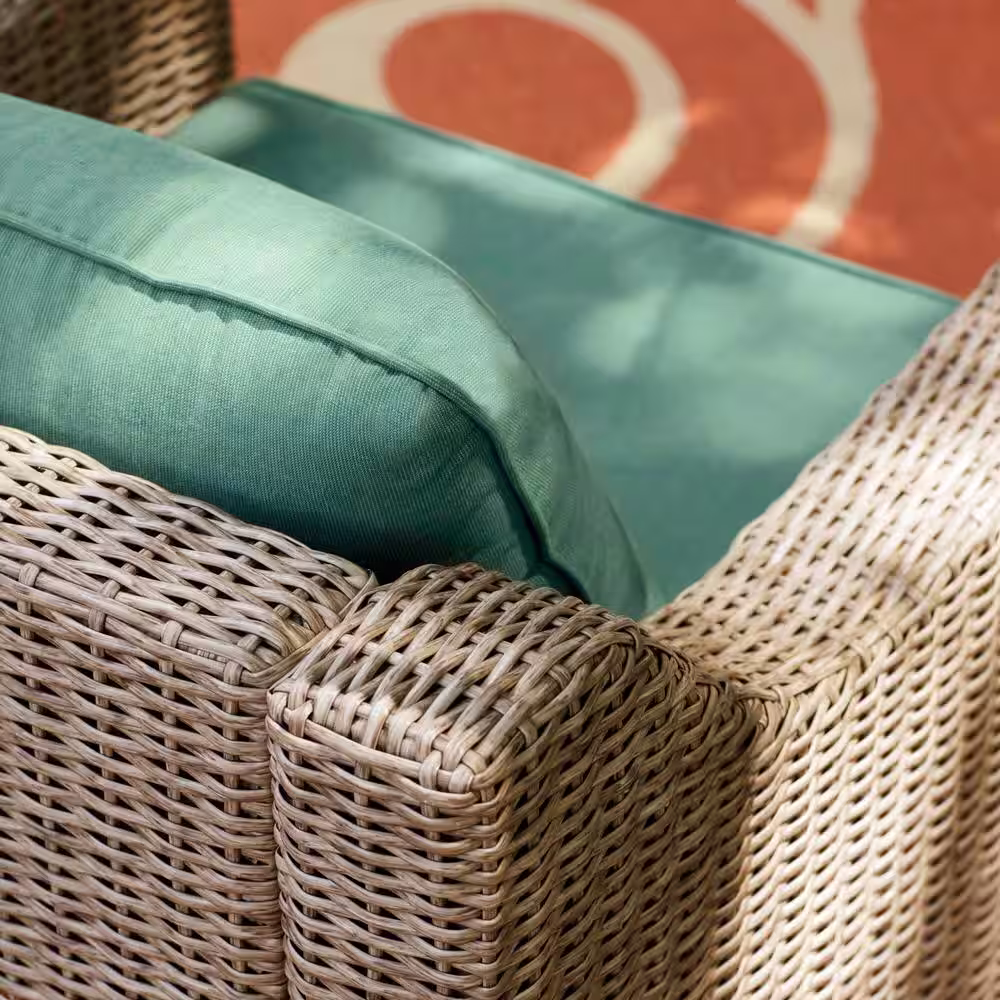 Hampton Bay Amber Grove 3-Piece Wicker Patio Sectional Set with Green Cushions