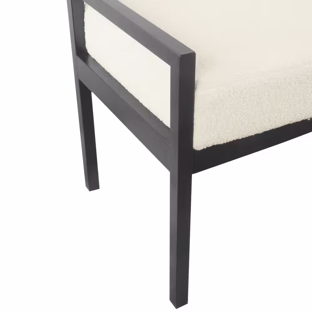 Homepop Cream Sherpa Bench with Metal Legs 18.9 in. Height x 49.5 in. Width x 17.25 in. Depth
