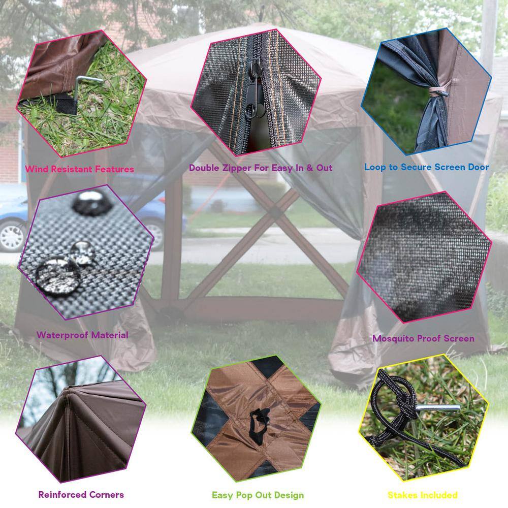 BACKYARD EXPRESSIONS PATIOÂ Â·Â HOMEÂ Â·Â GARDEN Luxury Hub Gazebo 11.6 ft. W x 11.6 ft. L Brown Screen Tent 6 Sided Canopy Shelter