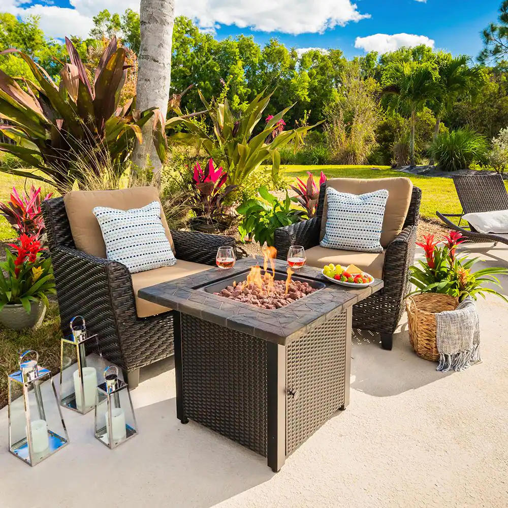 FIRE ISLAND 30 in. W x 24.6 in. H Square Steel LP Gas Mosaic Table Top Fire Pit with Oil Rubbed Bronze Base and 50000 BTU Burner