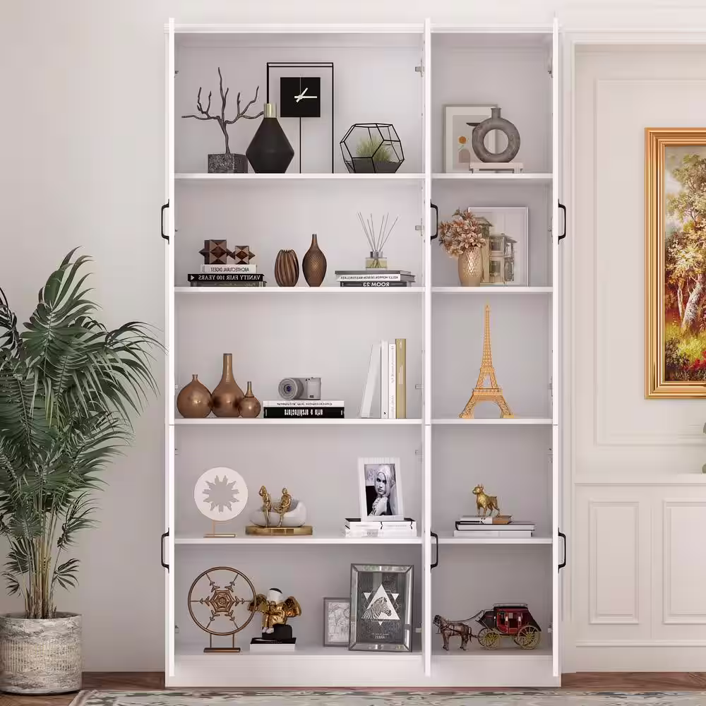 None 78.7 in. Tall Wood Standard 10-Shelf Bookshelf Bookcase with Glass Doors, Adjustable Shelves (47.2 in. W x 15.7 in. D)