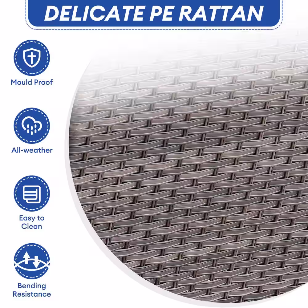 OVIOS Mercury Brown 5-Piece Wicker Patio Conversation Seating Set with Beige Cushions