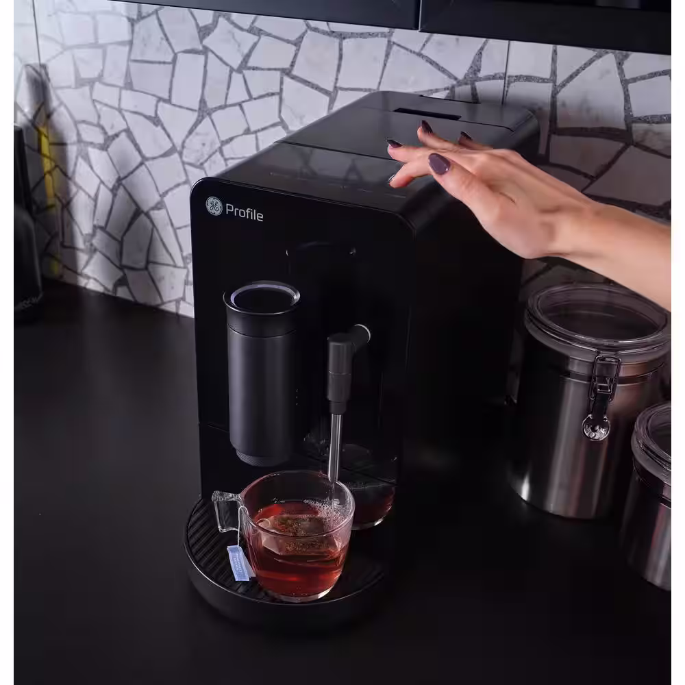 GE Profile 1- Cup Automatic Espresso Machine in Black with Built in Grinder, Frother, Frothing Pitcher, and WiFi Connected