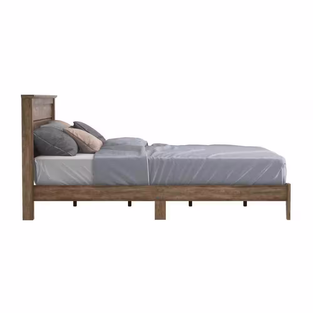 GALANO Harlowin Knotty Oak Wood Frame Queen Bed With Headboard