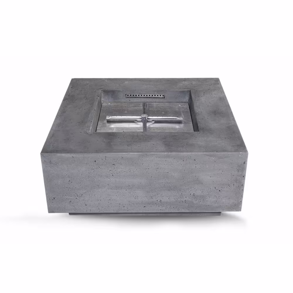 Natco Mission 42 in. W x 16 in. H Outdoor Square Cement Liquid Propane Fire Pit Kit Bowl in Pewter with 27 lbs. Lava Rock