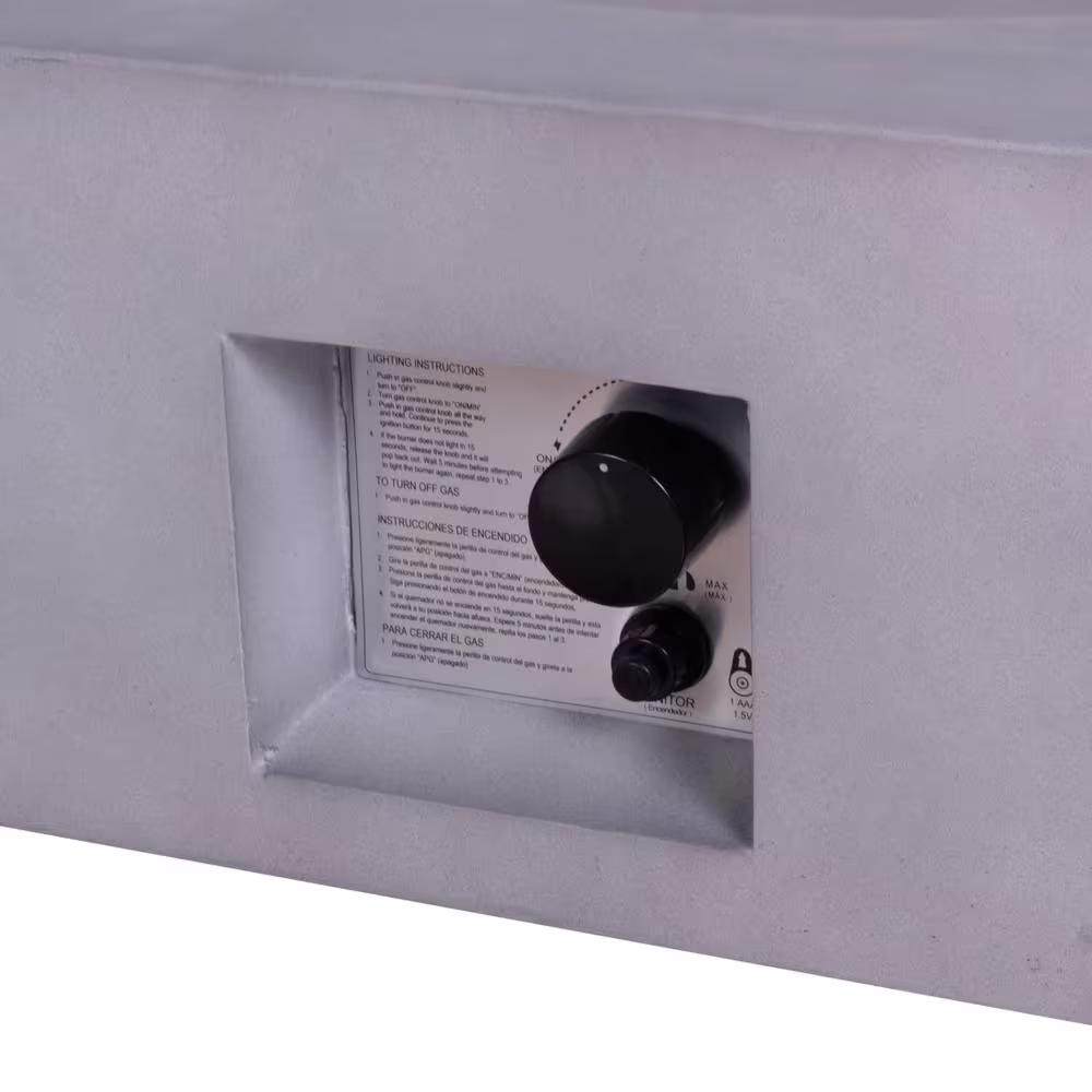 Uixe 30 in. x 11 in. Square Concrete Propane Gray Fire Pit Kit with PVC Weather Cover