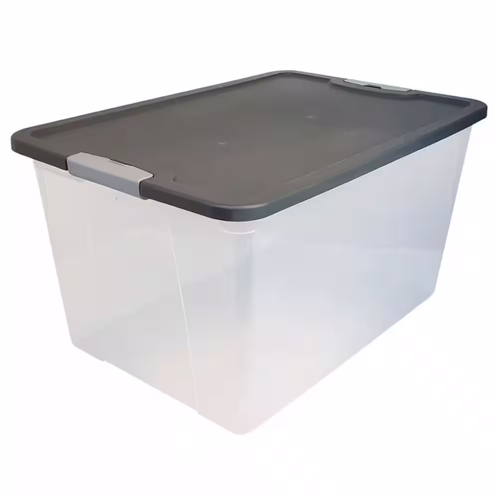 HOMZ 64 qt. Secure Latching Large Plastic Storage Bin with Gray Lid in Clear (4-Pack)