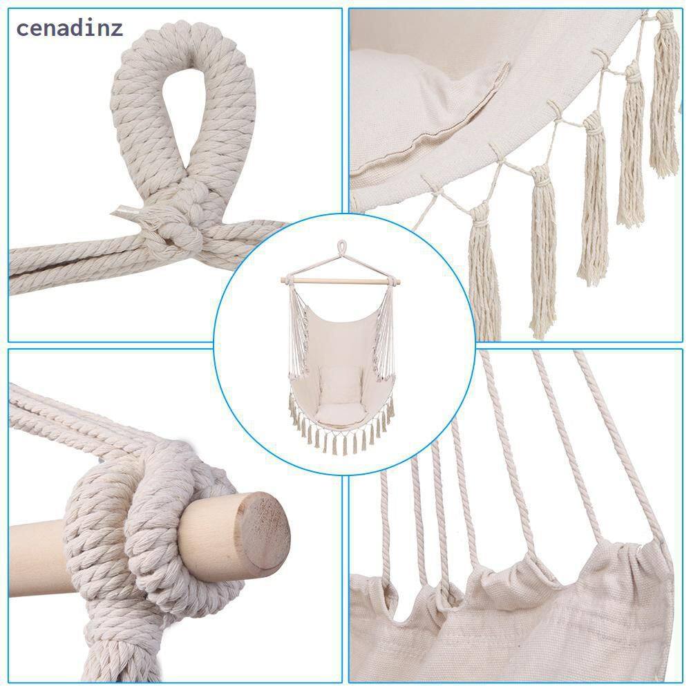 None Cenadinz 3.9 ft. Tassel Hammock Chair Hanging Rope Swing Seat with 2 Cushions