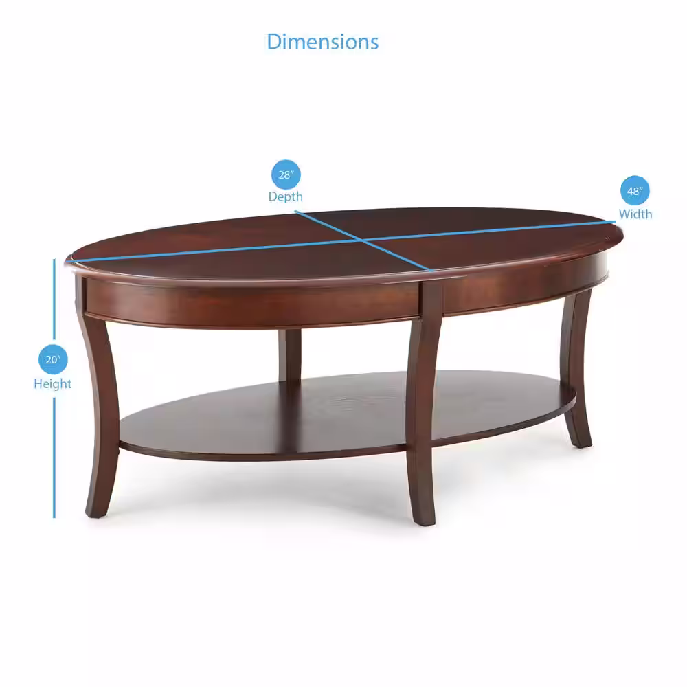 Steve Silver Troy 48 in. Medium Cherry Large Oval Wood Coffee Table with Shelf