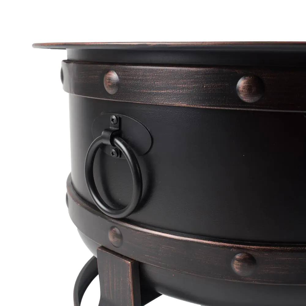 Pleasant Hearth Killian 28 in. Round Steel Fire Pit in Rubbed Bronze with Cooking Grid