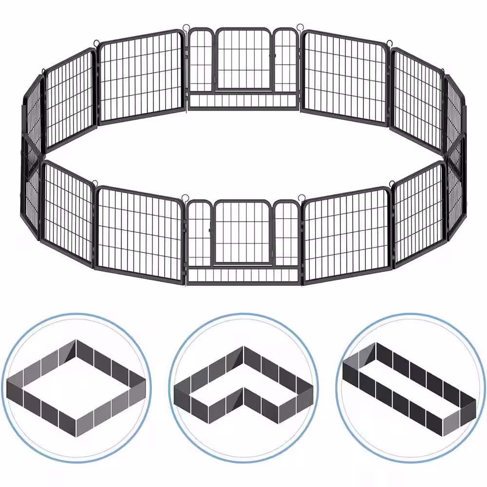 None 24 in. H Bold Metal Foldable Heavy-Duty Pet Playpen with Door, Indoor/Outdoor Portable Kennel (16 Panels)