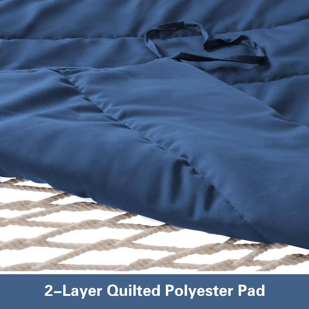 None 10 ft. x 12 ft. Quilted Rope Hammock and 12 ft. Steel Hammock Stand with Detachable Pillow, Navy