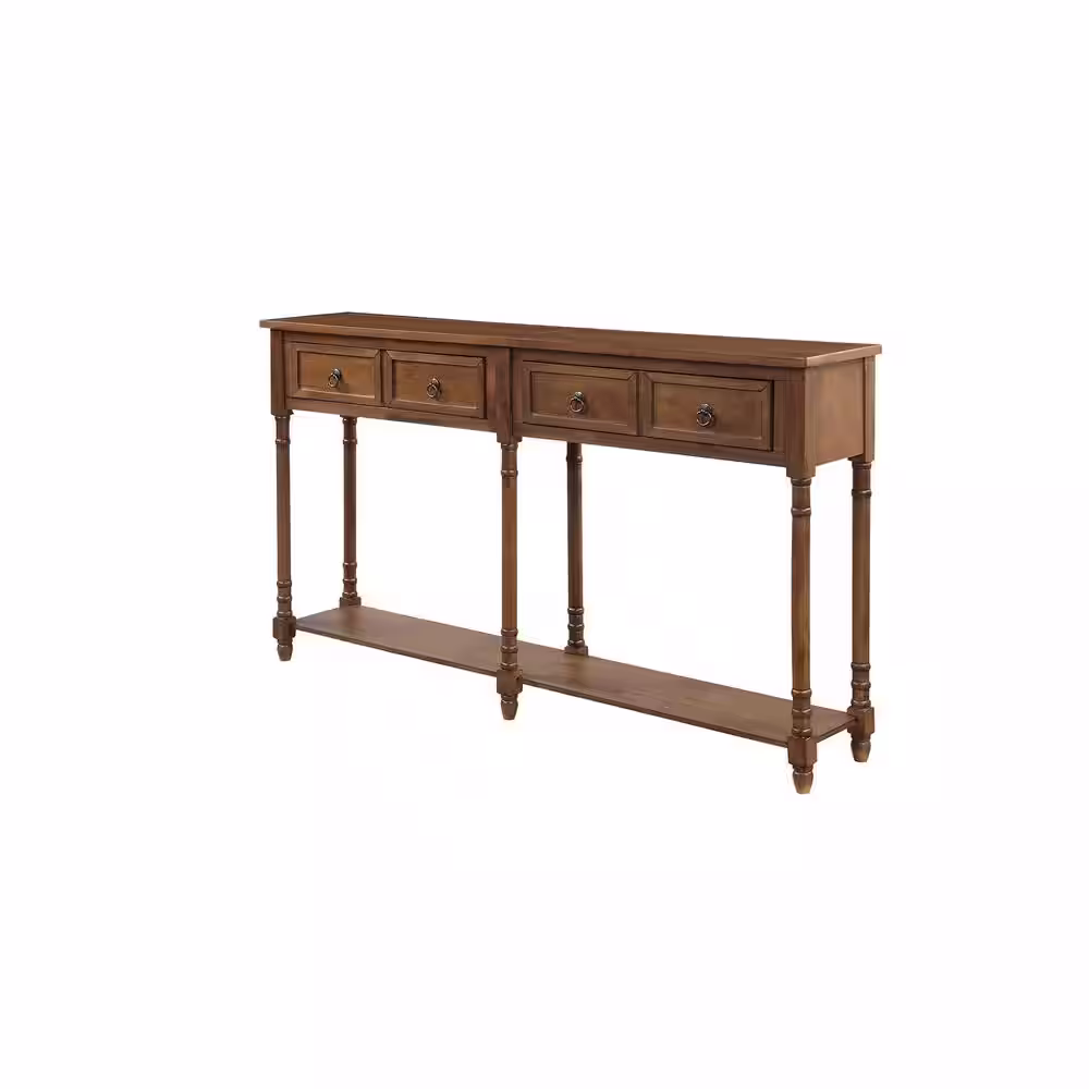 Harper & Bright Designs 58 in. Brown Standard Rectangle Wood Console Table with Drawers