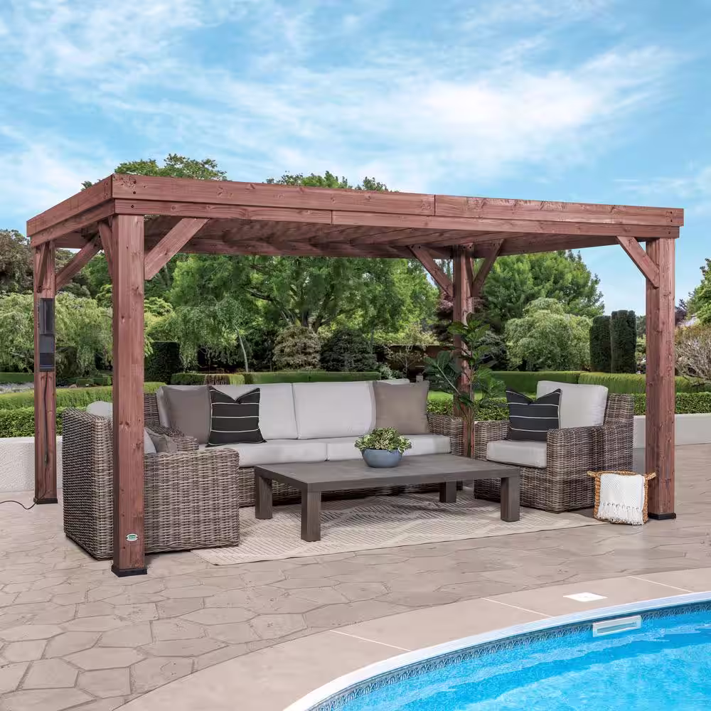 Backyard Discovery Brockton 10 ft. x 14 ft. All Cedar Wooden Modern Pergola