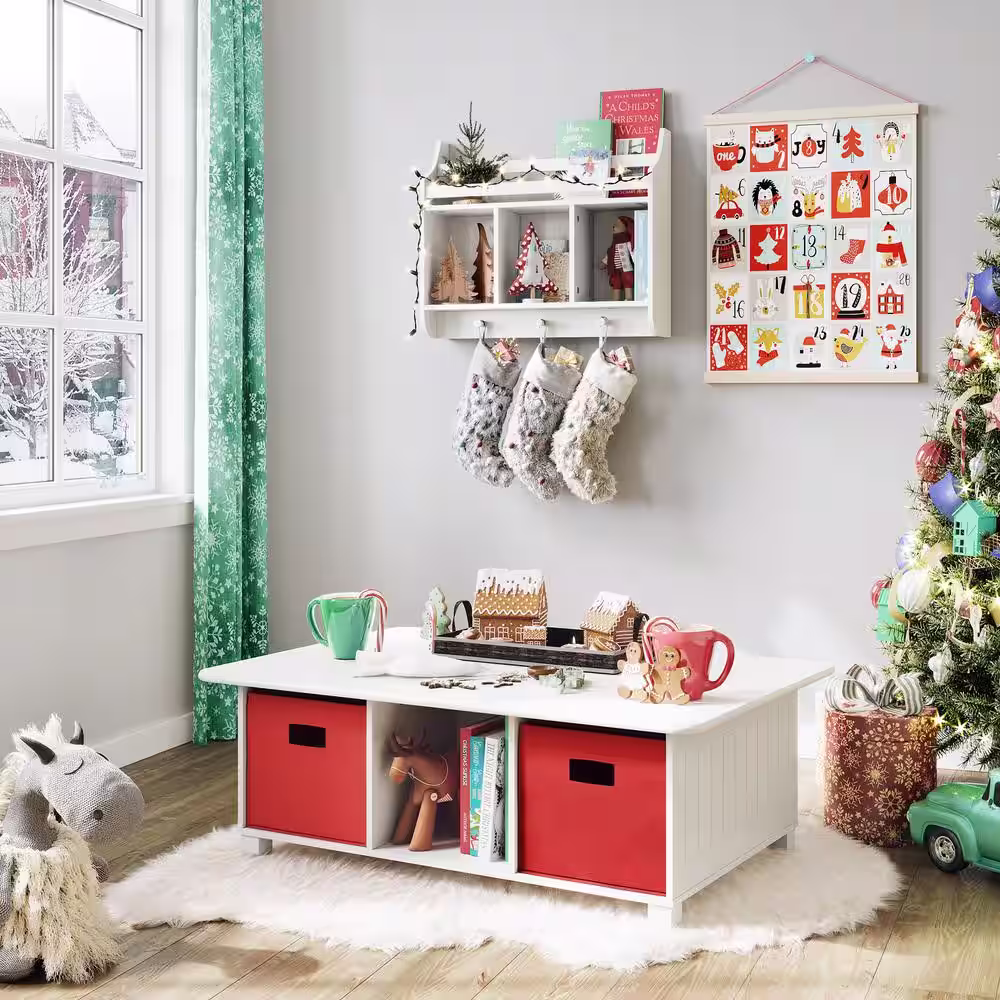 RiverRidge Home Kids White Wall Shelf with Cubbies and Bookrack