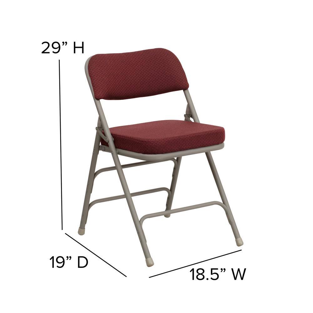Flash Furniture Hercules Series Premium Curved Triple Braced & Double Hinged Burgundy Fabric Upholstered Metal Folding Chair