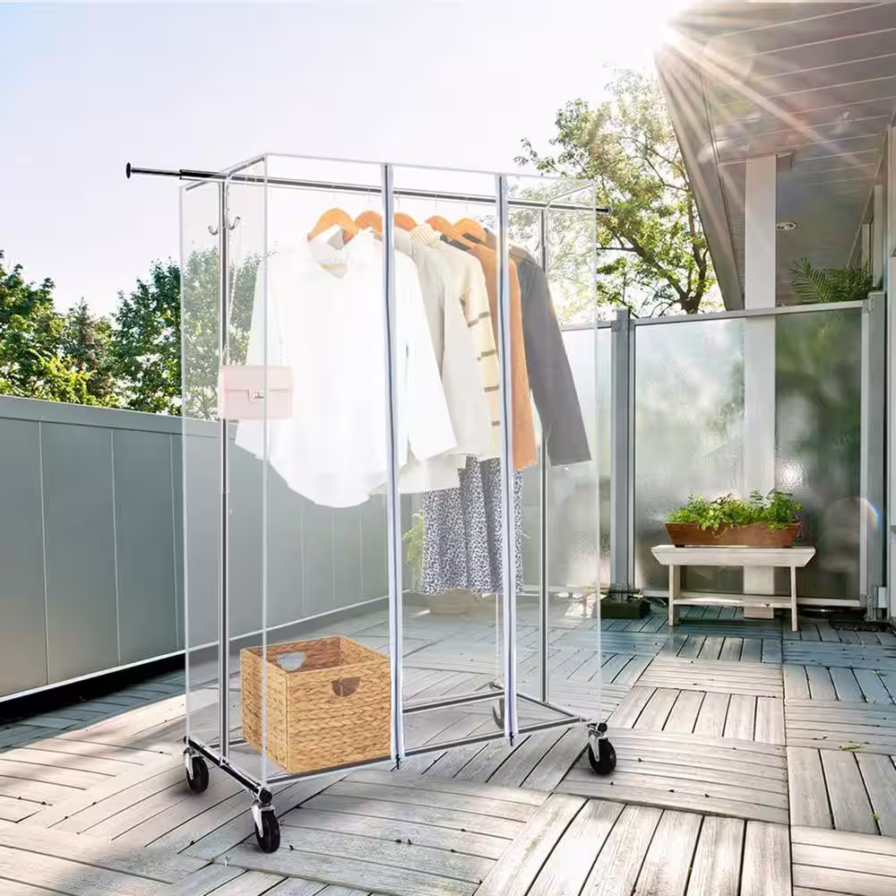 None Chrome Steel Garment Clothes Rack Adjustable 59 in. W x 63 in. H