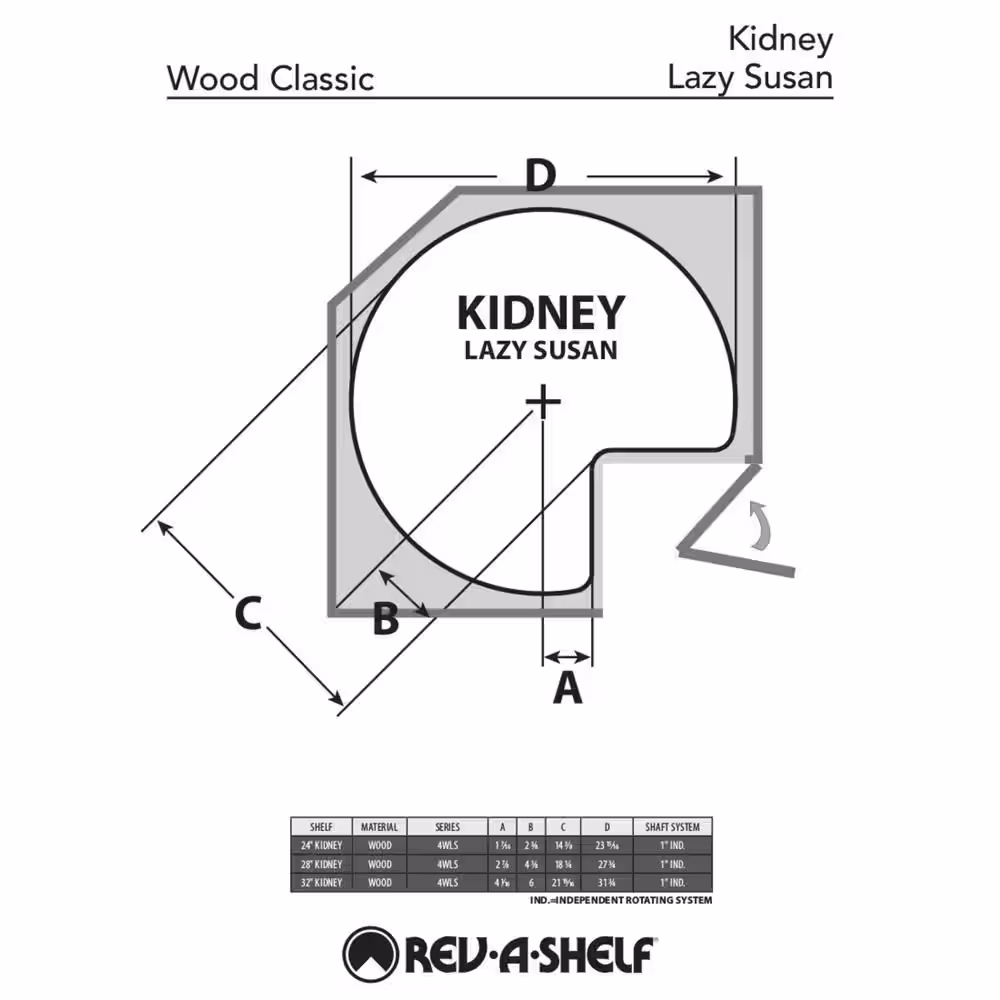 Rev-A-Shelf 26 in. H x 24 in. W x 24 in. D Wood 2-Shelf Kidney Shape Lazy Susan Set
