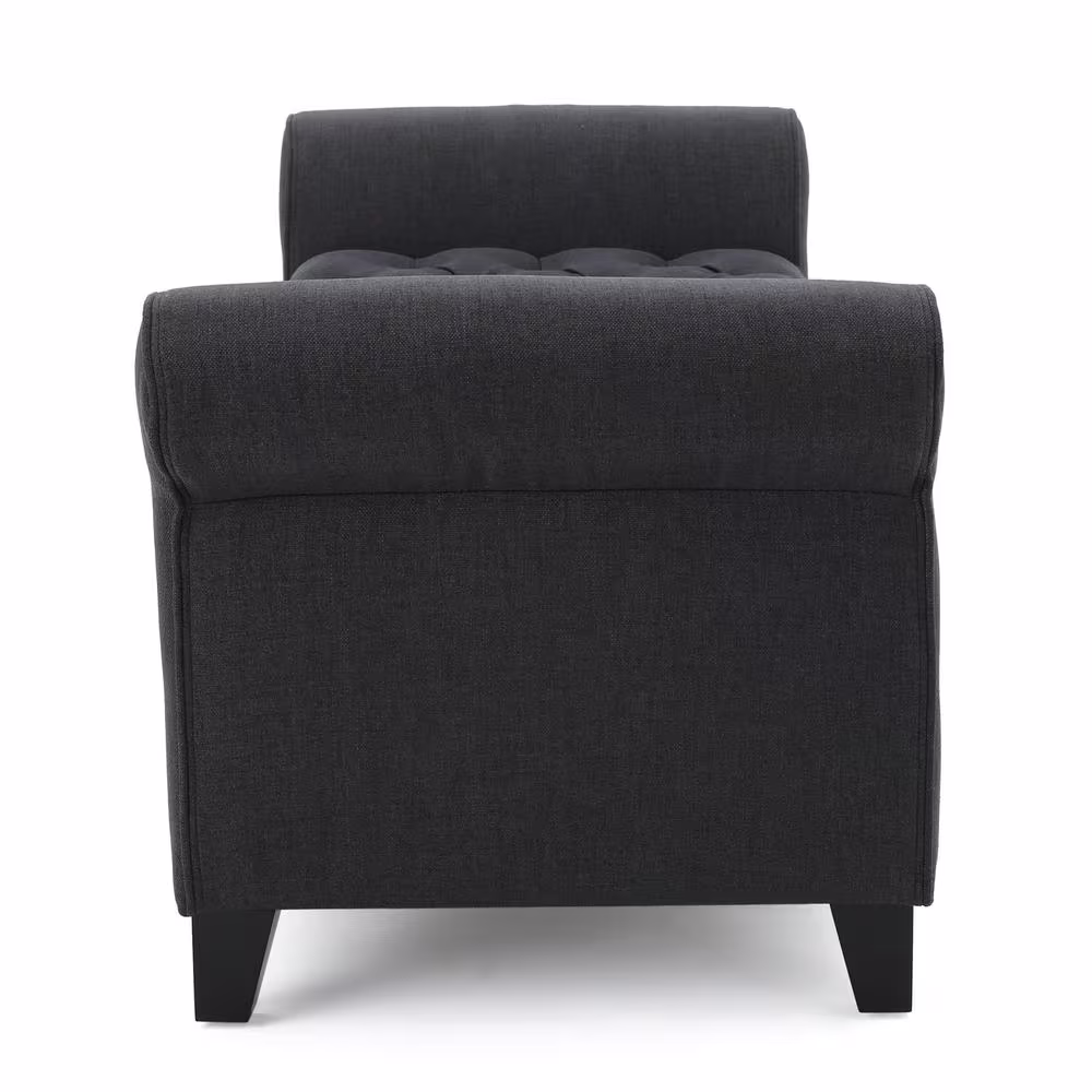 Noble House Dark Gray Tufted Fabric Armed Storage Bench