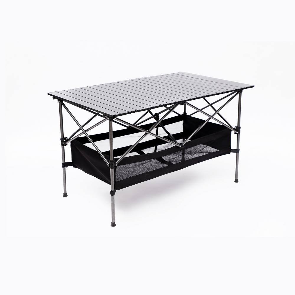 None 5-Piece 3.8 ft. L x 2.3 ft. W x 2.3 ft. H Outdoor Folding Rectangular Camping Garden Black Table and Chairs Set