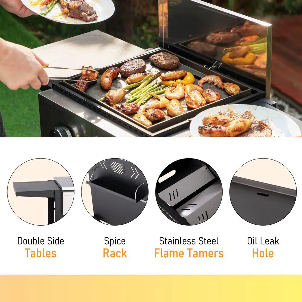 None 2 Burner Propane Flat Top Gas Grill and Griddle Combo in Black