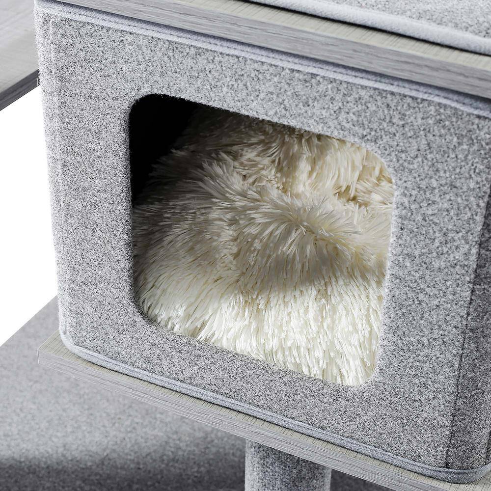 Foobrues 50.8 in. H Pet Cat Scratching Posts and Trees Cat House in Gray