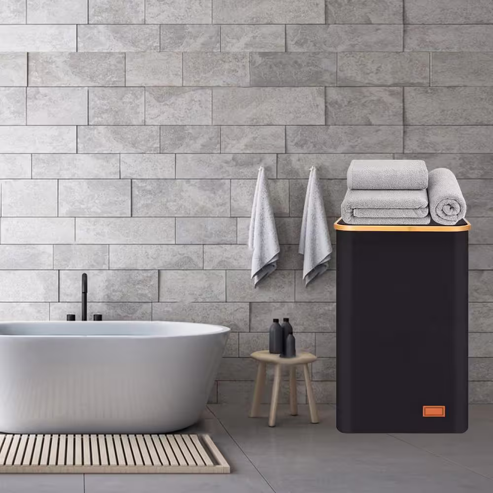 None 120 L Fabric Laundry Basket Hamper Black