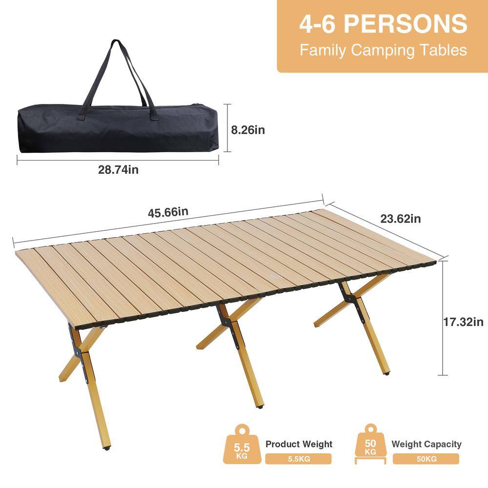 Sudzendf 45.66 in. Brown Rectangle Steel Picnic Table Seats 4-6 People with Carry Bag