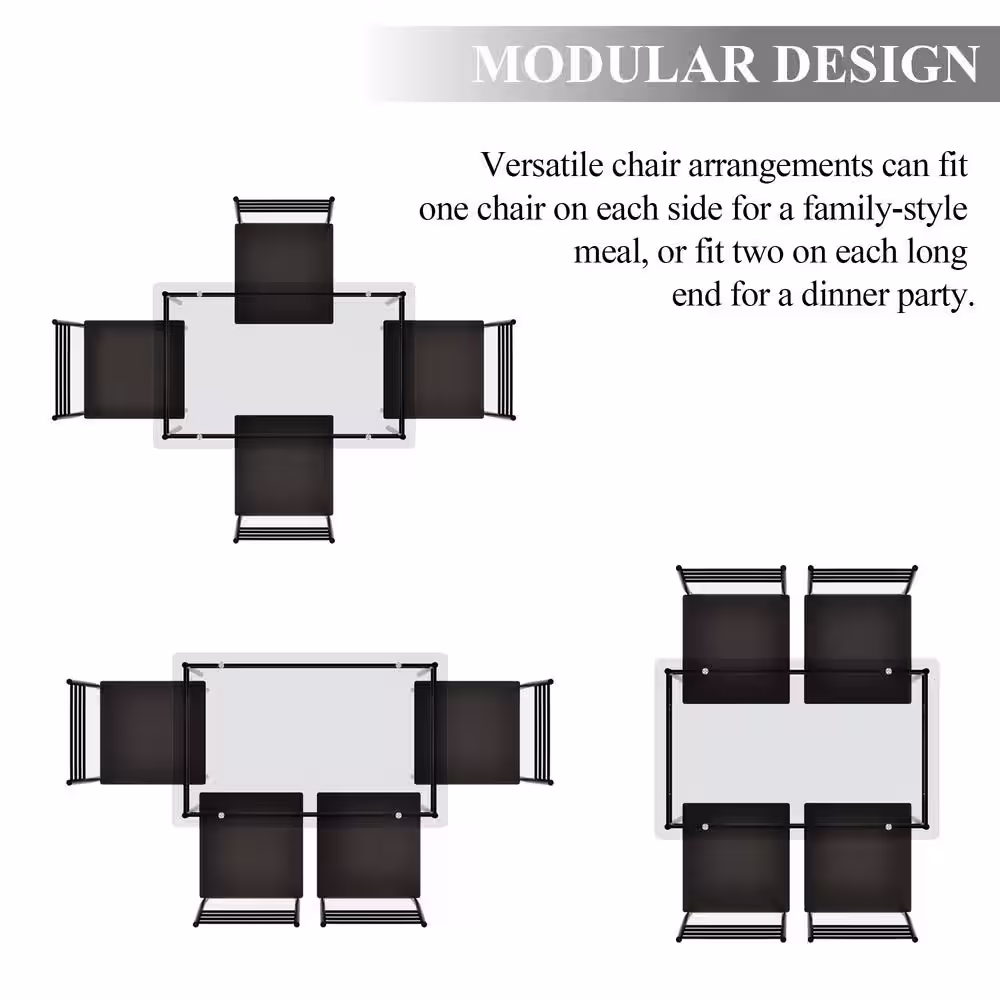 VECELO 5 Pcs Dining Table Set, Home Dining Table and 4 Chairs Set with Tempered Glass Tabletop Padded Seatï¼?3.3