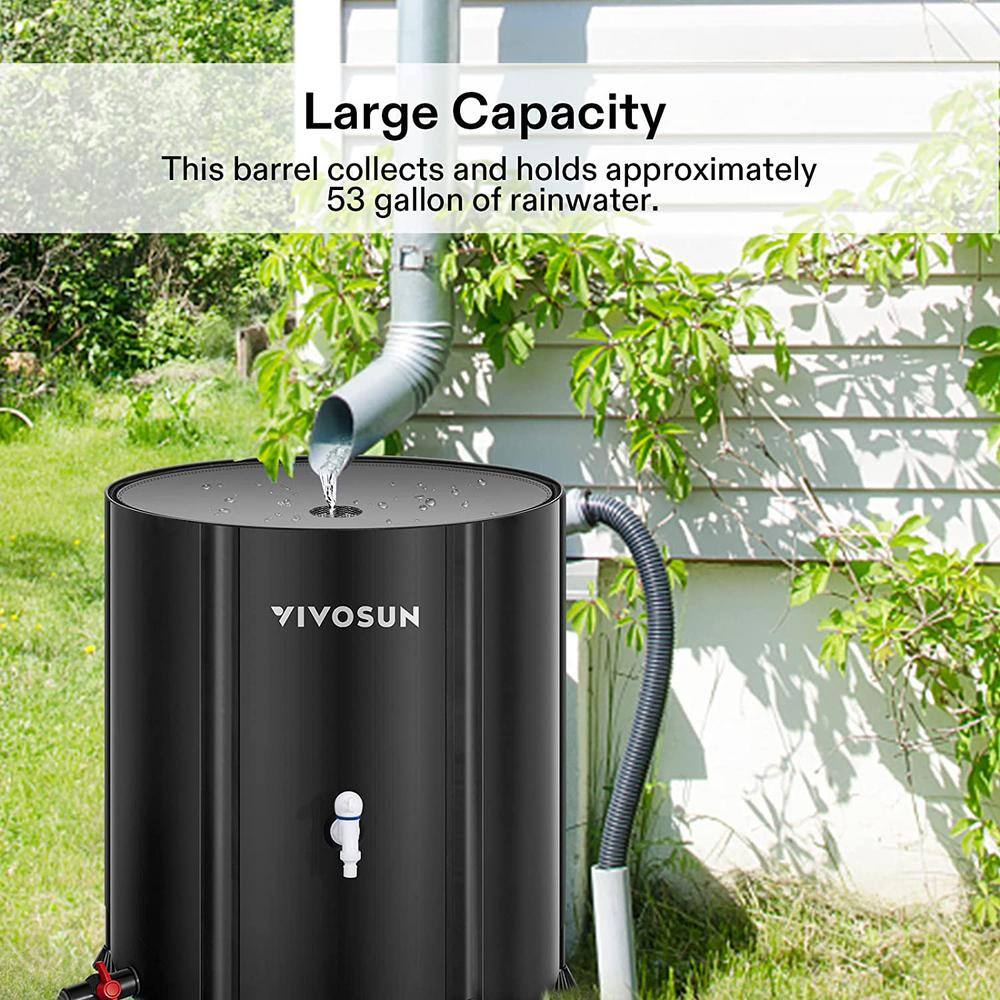 VIVOSUN 100 Gal. Collapsible Rain Barrel with 2 Spigots and Overflow Kit in Black