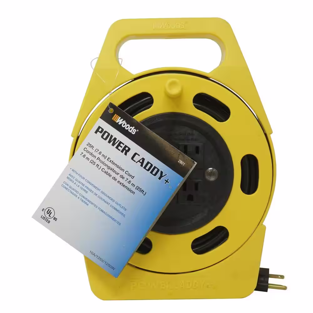 Woods 25 ft. 16/3 Outdoor Multi-Outlet (4) Portable Extension Cord Reel Power Station