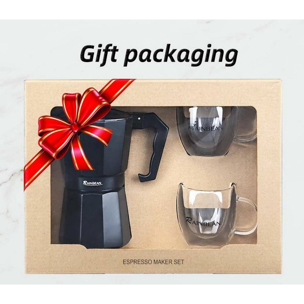 None 6-Cup Black Aluminum Stovetop Espresso Coffee Maker with 2-Mugs