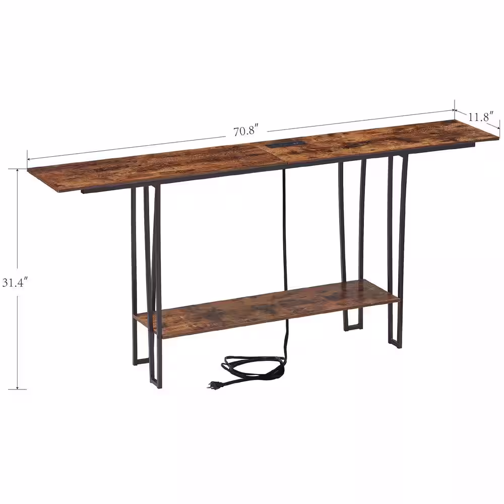VECELO Modern Narrow Console Tables 70.8 in. L Rectangle Wood Console Table with Shelves, Sofa Side Table, Foyer Table Brown