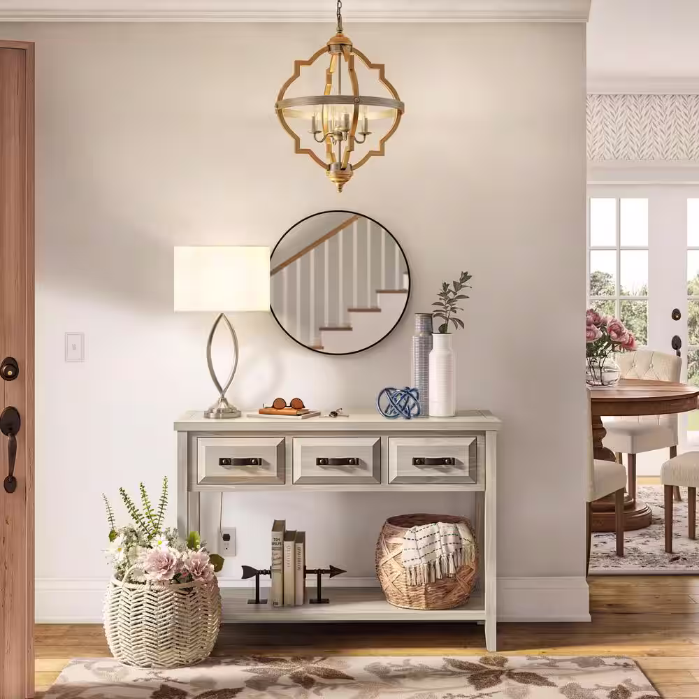 SAFAVIEH Aiden 43 in. 3-Drawer Gray Wood Console Table
