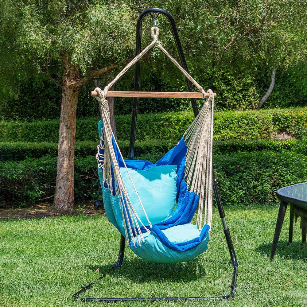 Sol Living Sereno 6.5 ft. Portable Single Polyester Hammock in Dark Blue with Light Blue Cushion