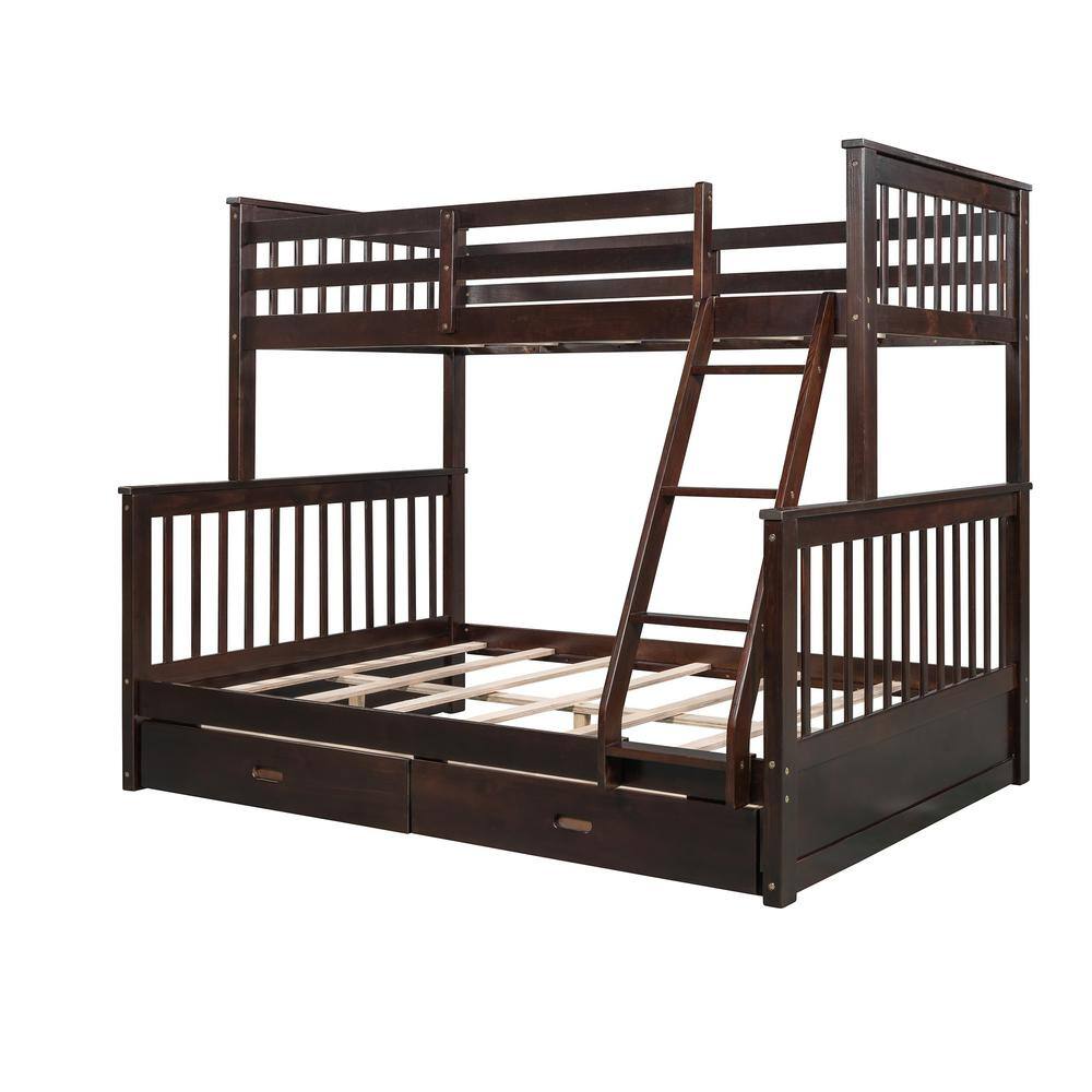 Seafuloy Twin-Over-Full Bunk Bed with Ladders and 2-Storage Drawers in Brown