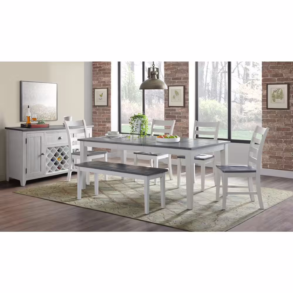 Martin Svensson Home Monterey White Stain with Grey Stain Seat Solid Wood Dining Bench (19 in. H x 45 in. W x 15 in. D)