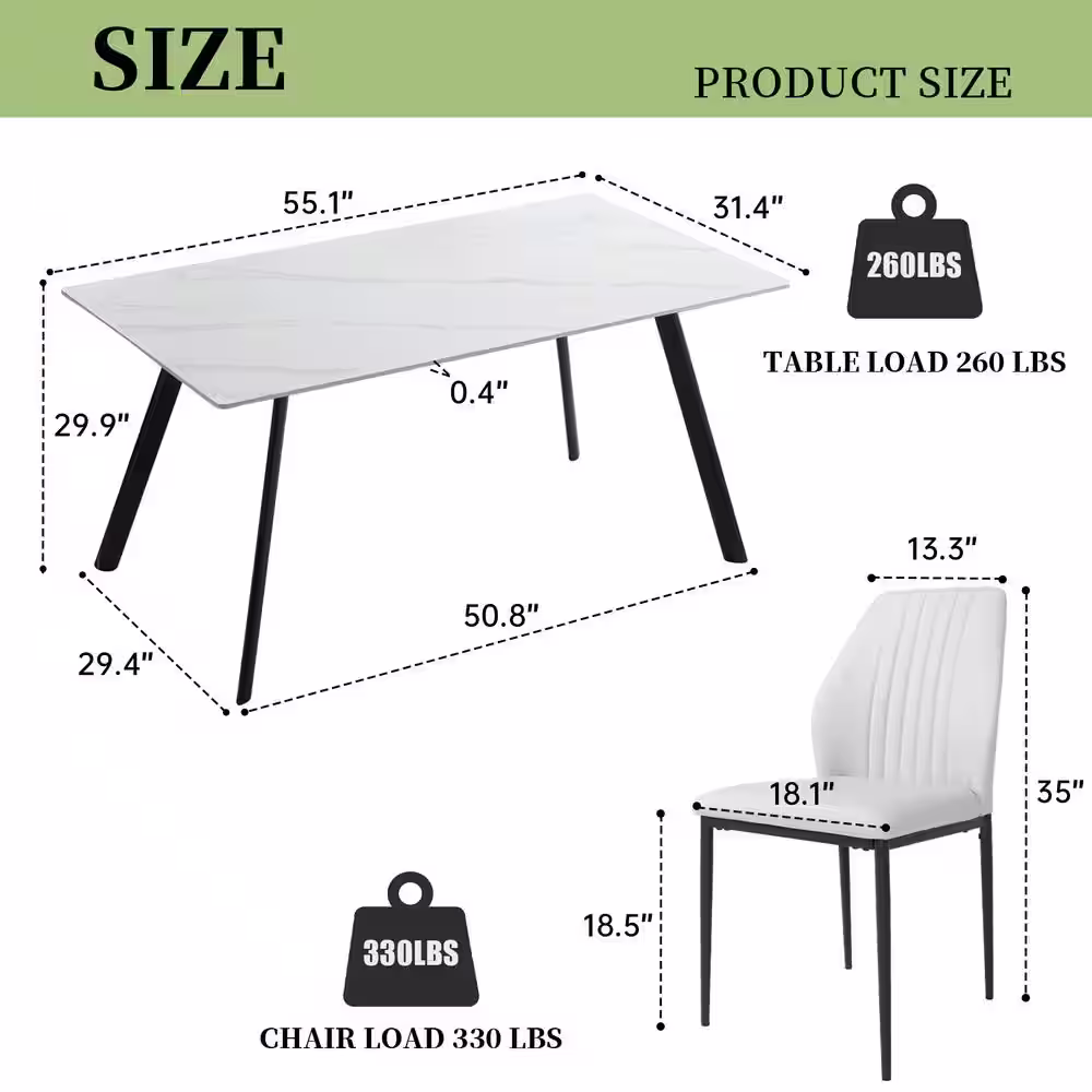 GOJANE 7-Piece White Slate Stone Dining Table Set with Rectangular Table and 6 Beige Dining Chairs