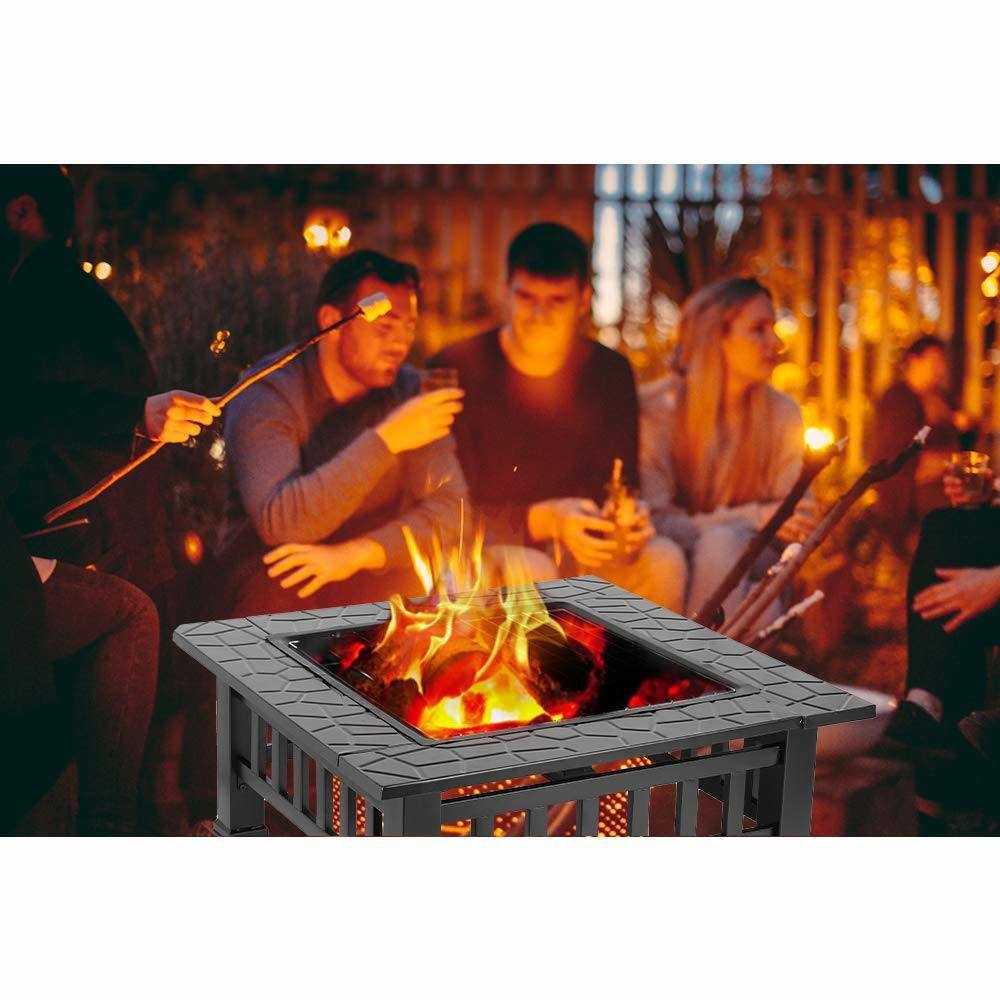 None Metal 32 inch Charcoal Fire Pit with Cover in Black