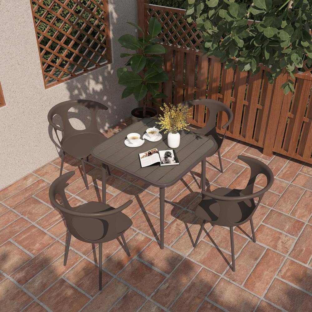 None 5-Piece Outdoor Metal Dining Set Includes Aluminum-iron Dining Table and Plastic Seating