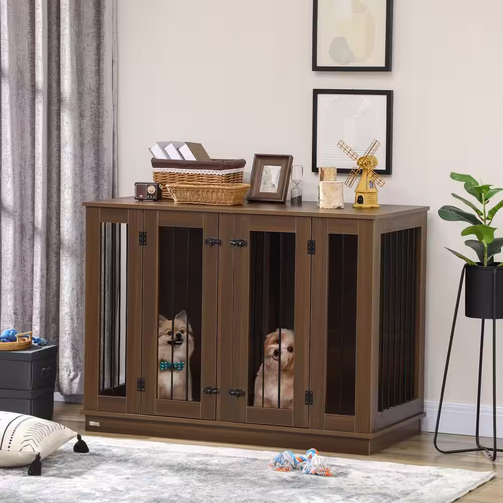PawHut Large Furniture Style Dog Crate with Removable Panel, Walnut