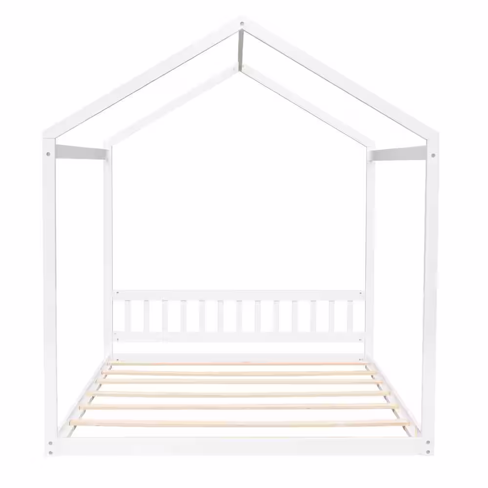 Harper & Bright Designs White Queen Wooden House Bed with Headboard