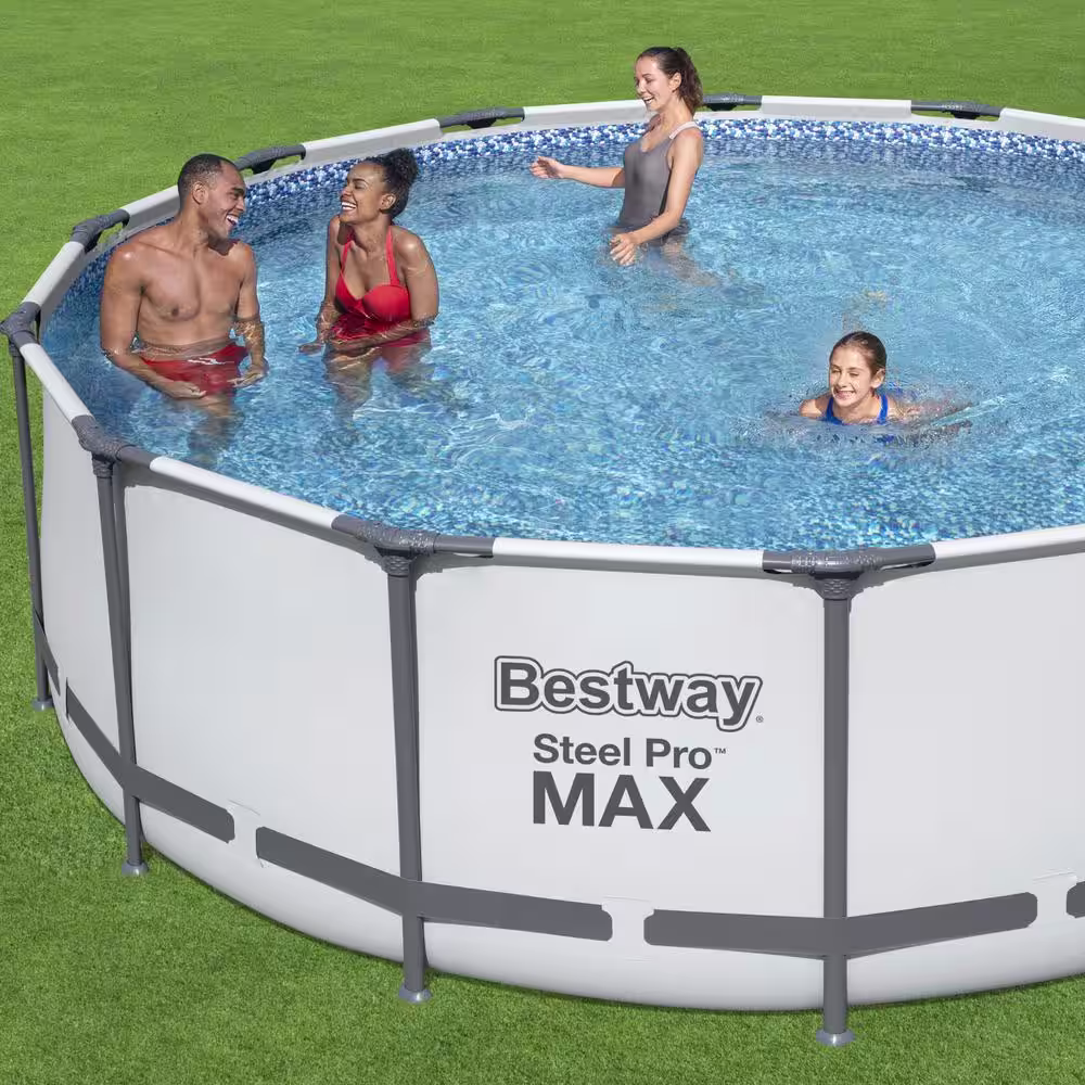 Bestway Steel Pro MAX 168 in. Round 48 in. D Above Ground Swimming Metal Frame Pool Set
