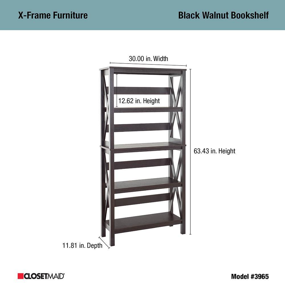 ClosetMaid X-Frame 5-Tier 63.4 in. H x 30 in. W 11.8 in. D Laminated Wood Bookshelf Shelving Unit in Black Walnut