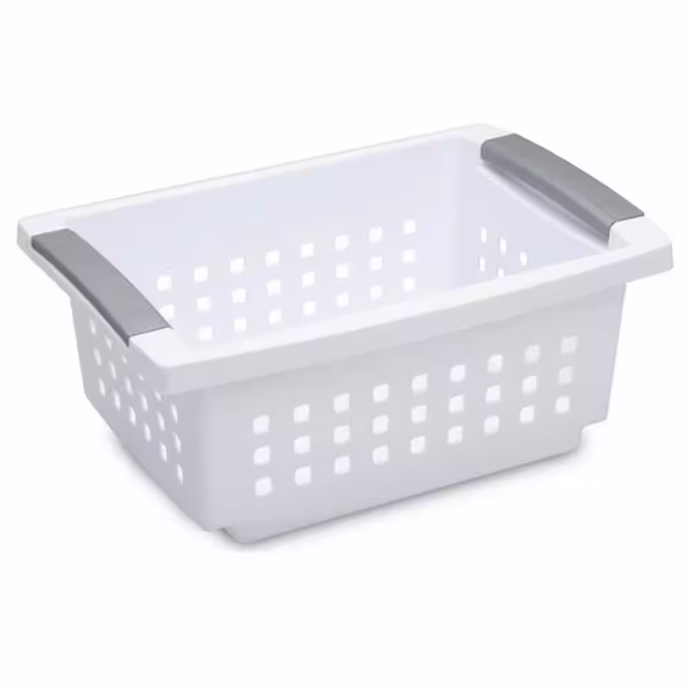 Sterilite 5.38 in. D x 8.63 in. W x 12.5 in. H White Small Stacking Basket with Titanium Accents (8-Pack)