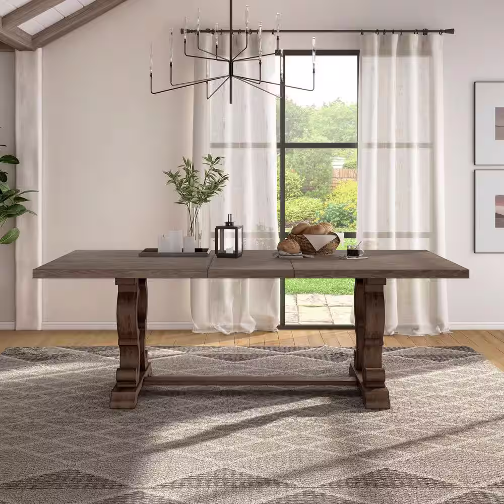 Furniture of America Reina Rustic Natural Tone Wood 90 in. Trestle Extendable Dining Table Seats 8