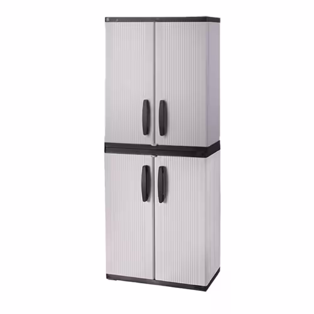 HDX Plastic Freestanding Garage Base Cabinet 27 in. W x 39 in. H x 15 in. D in Gray