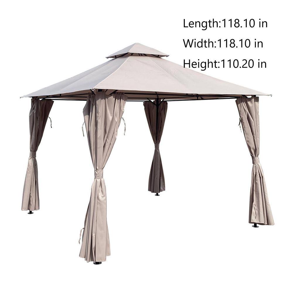 None 10 ft. x 10 ft. Gray Outdoor Patio Gazebo Canopy Tent With Corner Curtain Waterproof Outdoor Shading