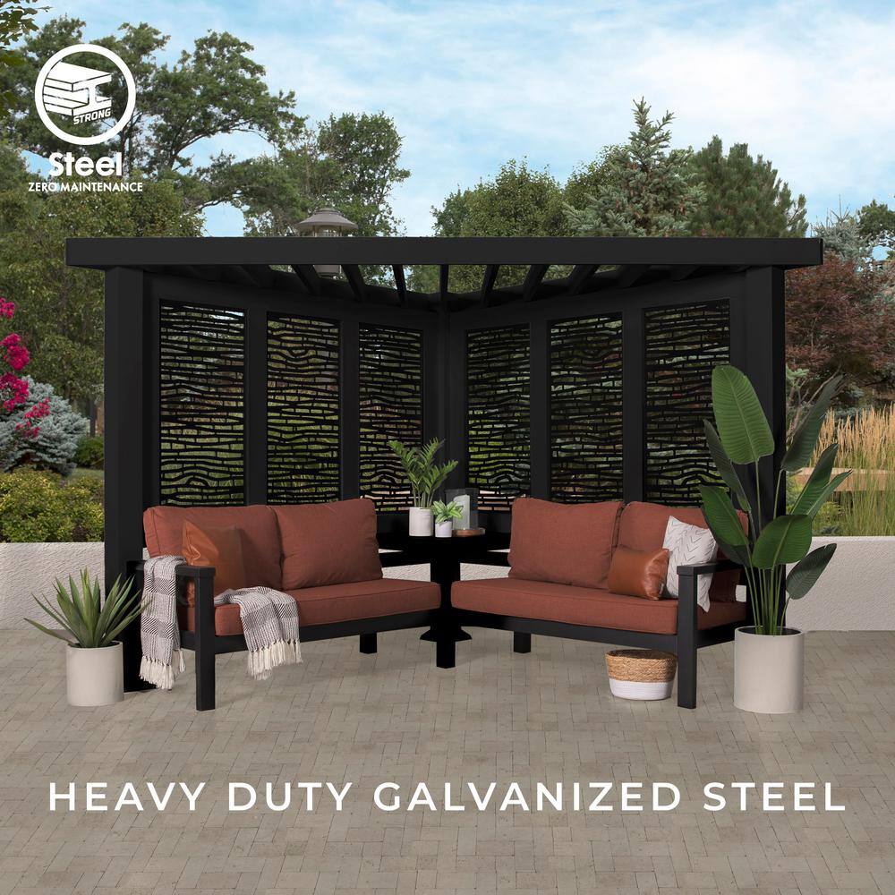Backyard Discovery Glendale 8 ft. x 8 ft. Black Steel Modern Cabana Pergola with Conversation Seating in Terra Cotta