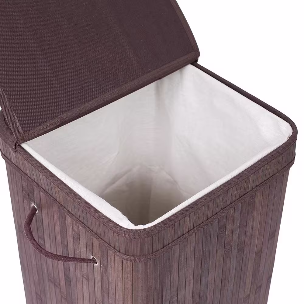 BirdRock Home Espresso Bamboo Square Laundry Hamper with Lid and Cloth Liner